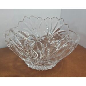 Vintage Cut Crystal Glass Bowl Scalloped Rim Floral Pattern Clear